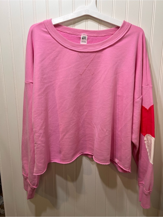 JoyLab Tops - JoyLab Pink Cropped Sweatshirt with Heart Sleeve Detail